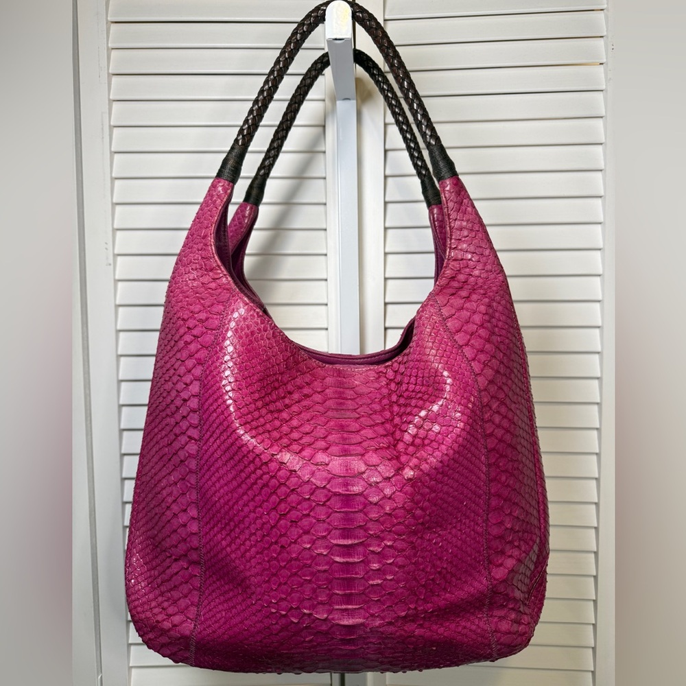 Carlos Falchi Womens Magnetic Closure Handbag Size M Snake Skin Pink Leather Y2K
